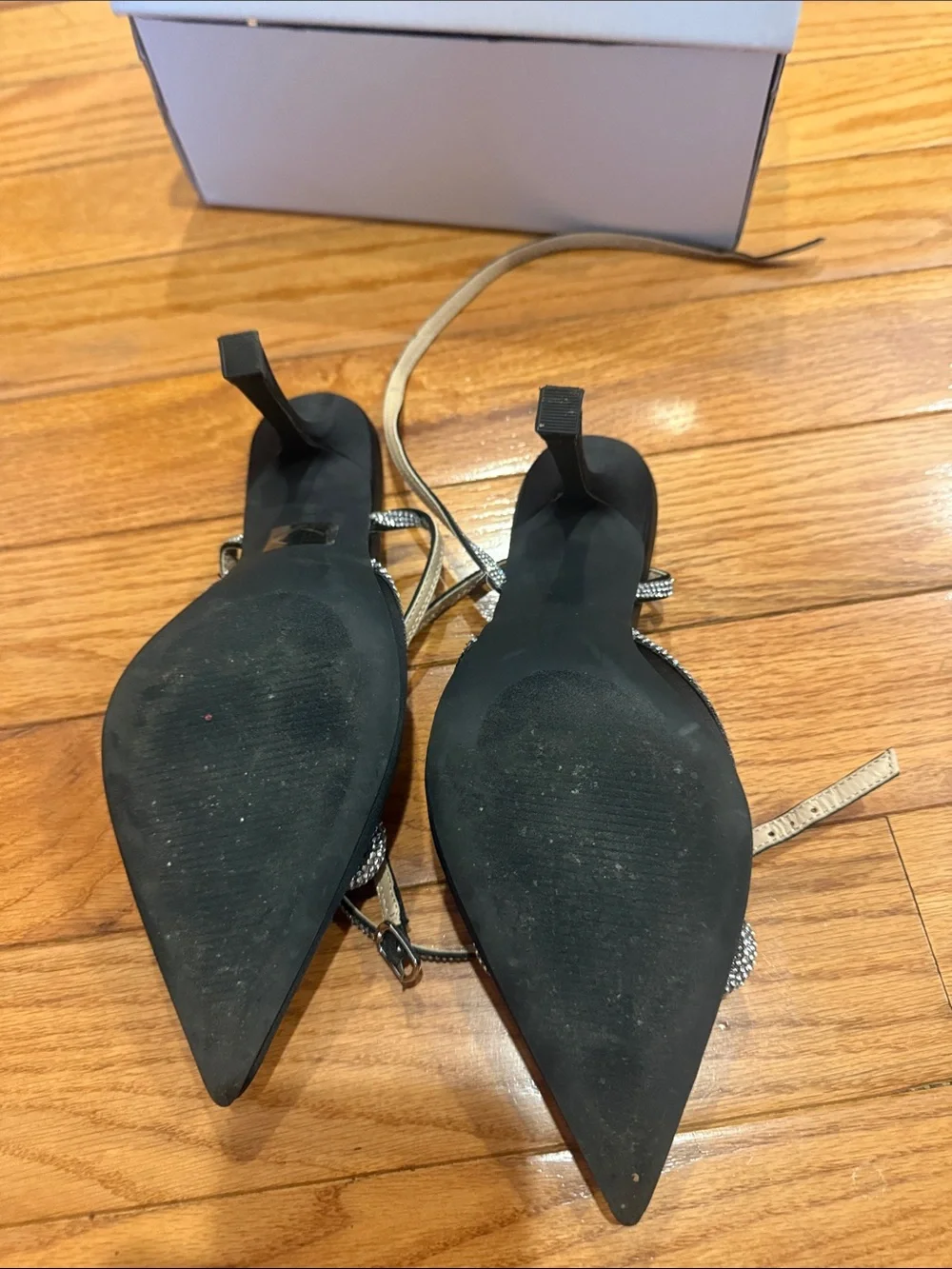 Dream Pairs Black Satin Pointed Mule Heels with Crystal Bow Accent